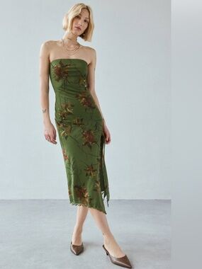 Urban Outfitters Samara Mesh Strapless Midi Dress, Green, size L